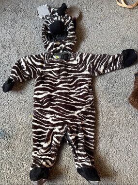 Kids Zebra Stripe Plush Kids One-Piece Costume - Black & White